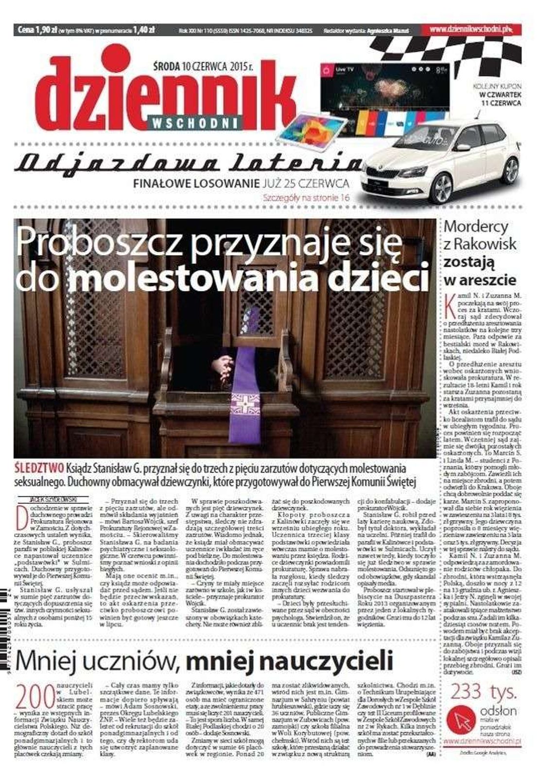 Jedynka Dziennika Wschodniego z 10 czerwca 2015 r.