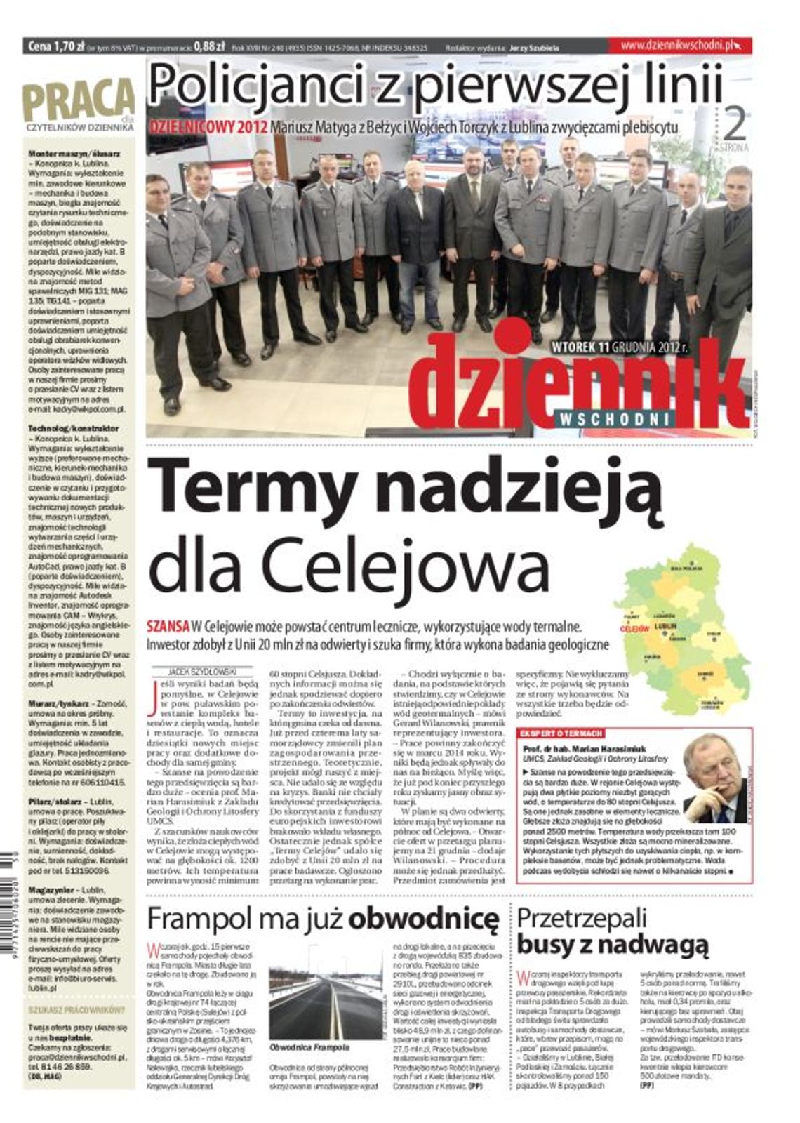 Jedynka Dziennika Wschodniego z 11 grudnia 2012