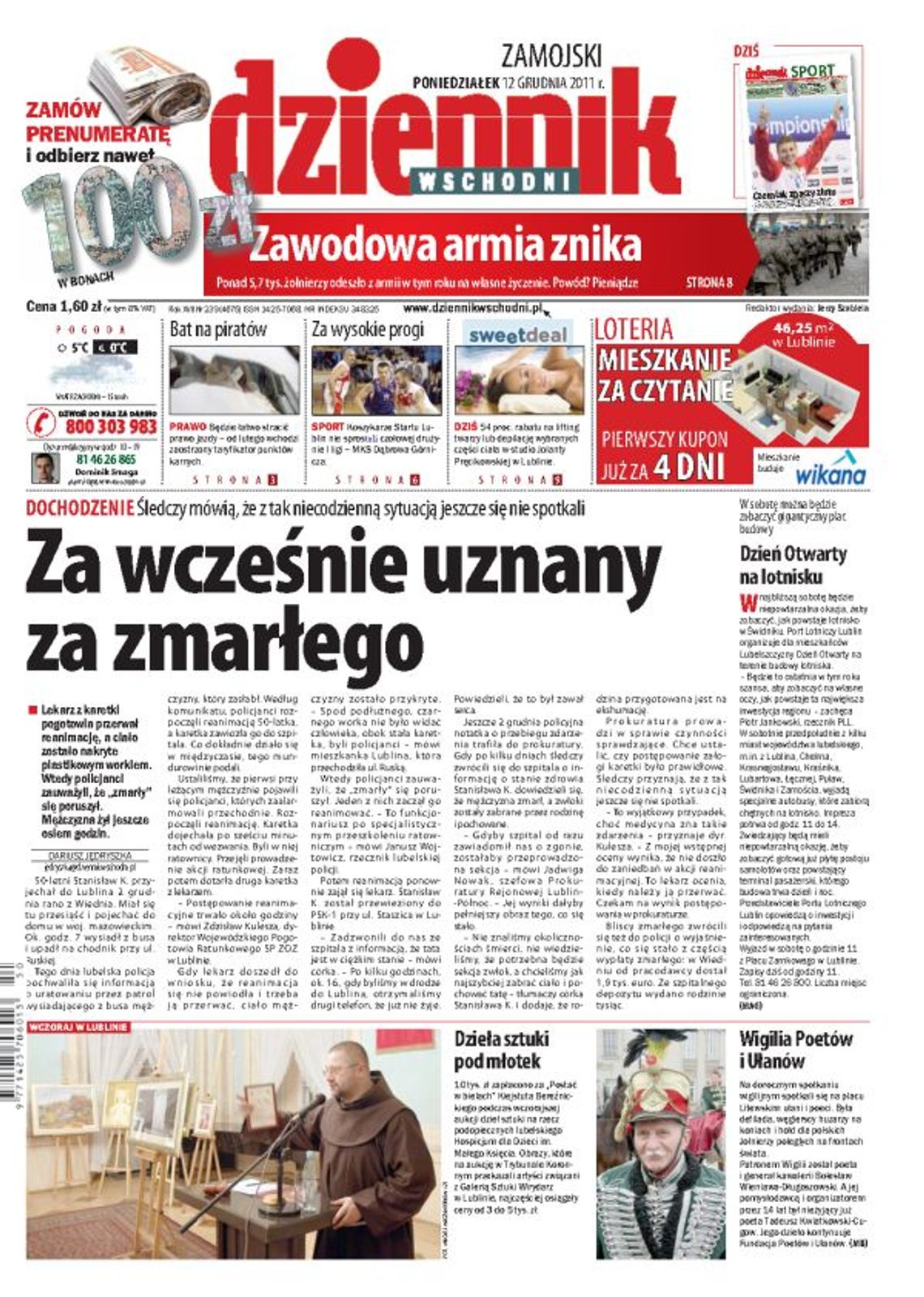 Jedynka Dziennika Wschodniego z 12 grudnia 2011