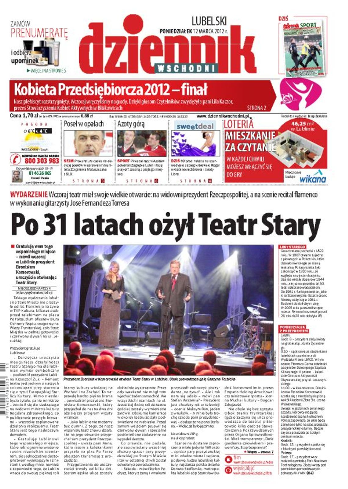 Jedynka Dziennika Wschodniego z 12 marca 2012