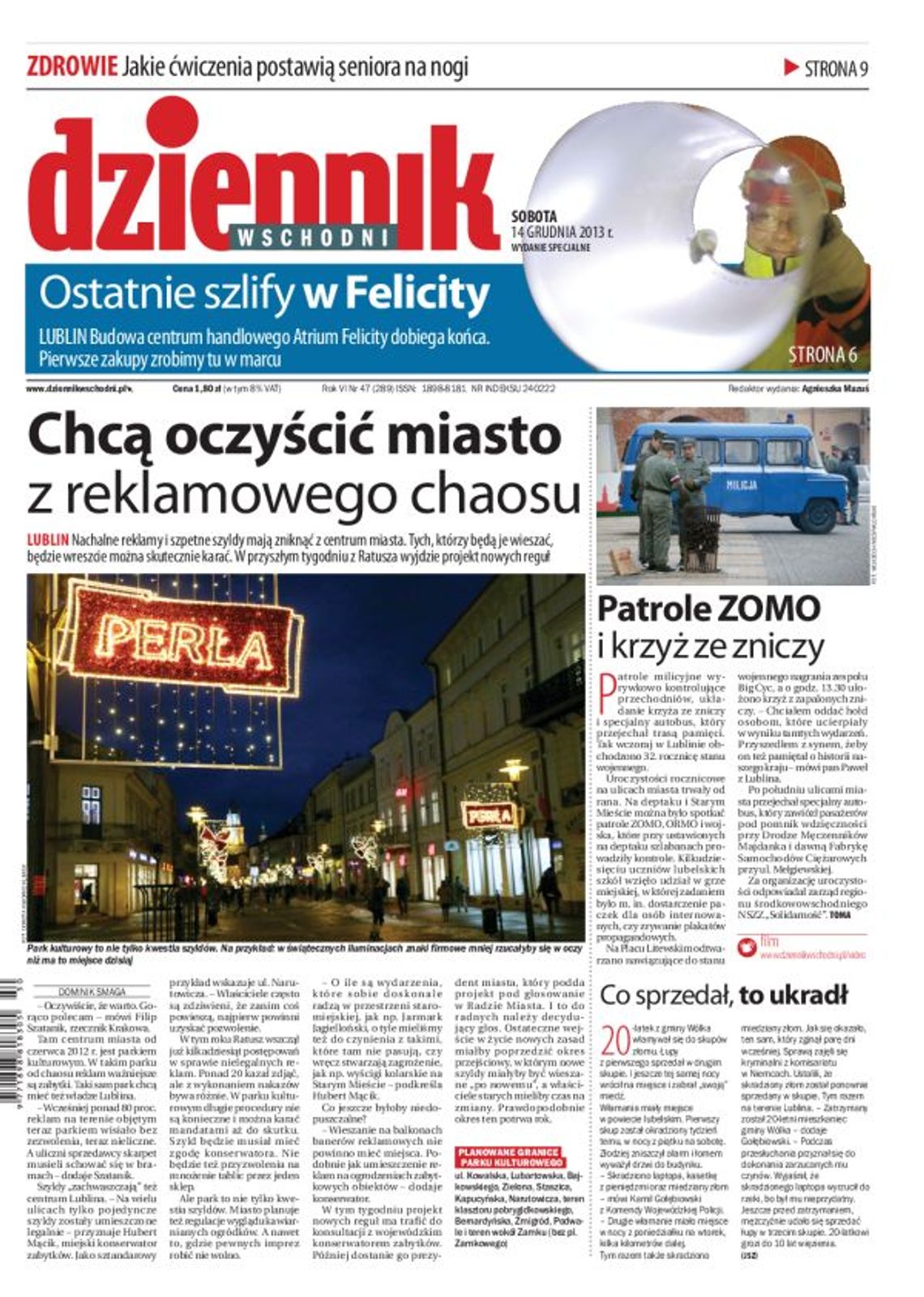 Jedynka Dziennika Wschodniego z 14 grudnia 2013