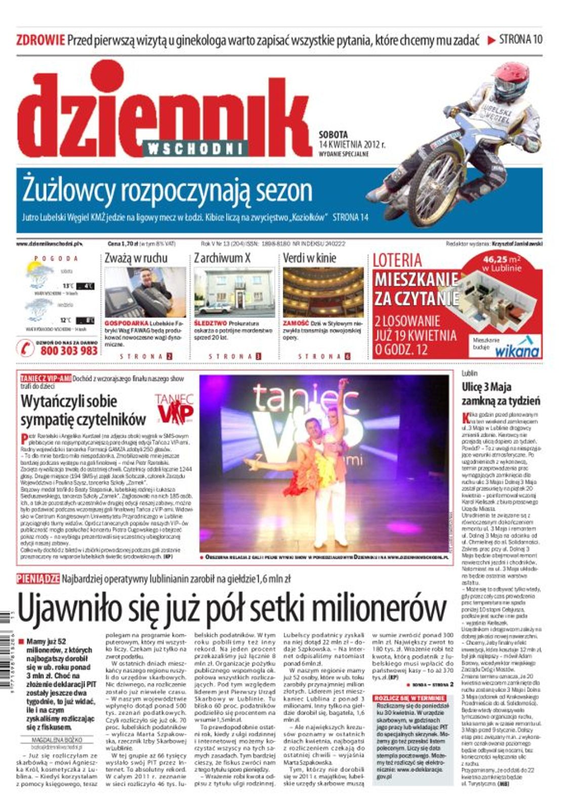 Jedynka Dziennika Wschodniego z 14 kwietnia 2012 roku