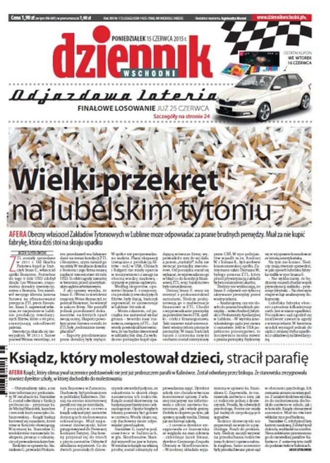 Jedynka Dziennika Wschodniego z 15 czerwca 2015 r.