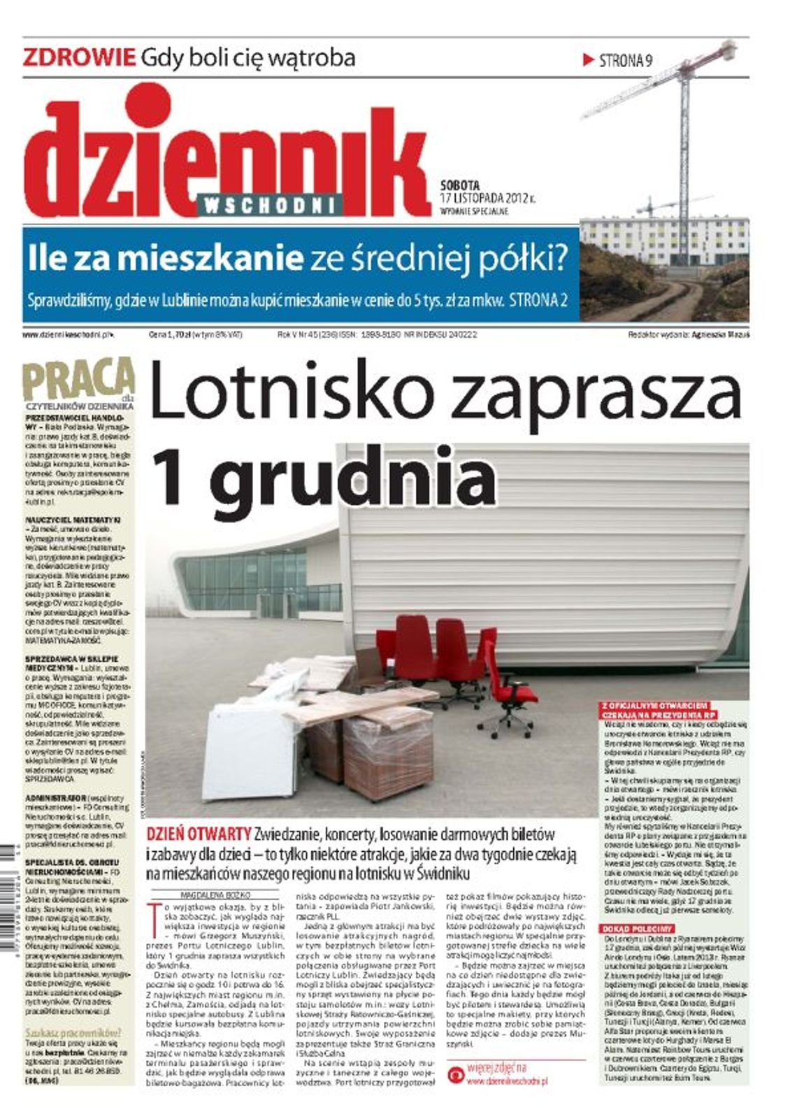 Jedynka Dziennika Wschodniego z 17 listopada 2012