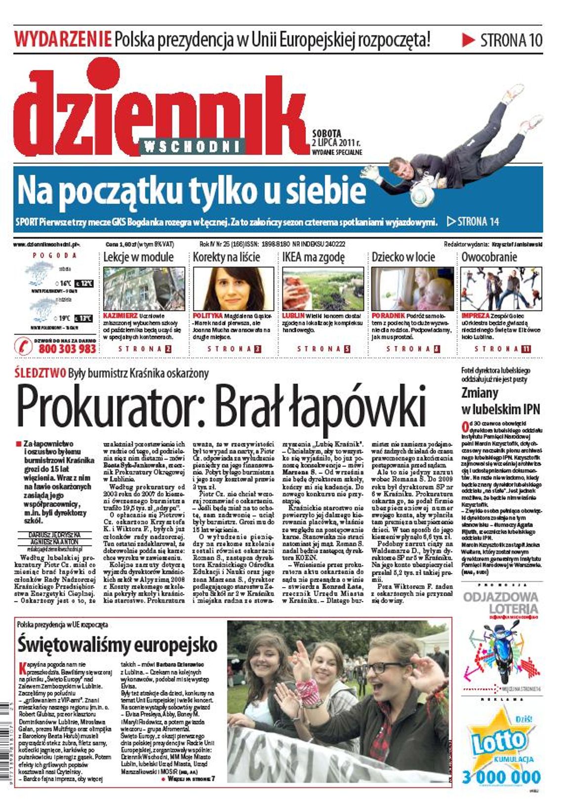 Jedynka Dziennika Wschodniego z 2 lipca 2011 r.