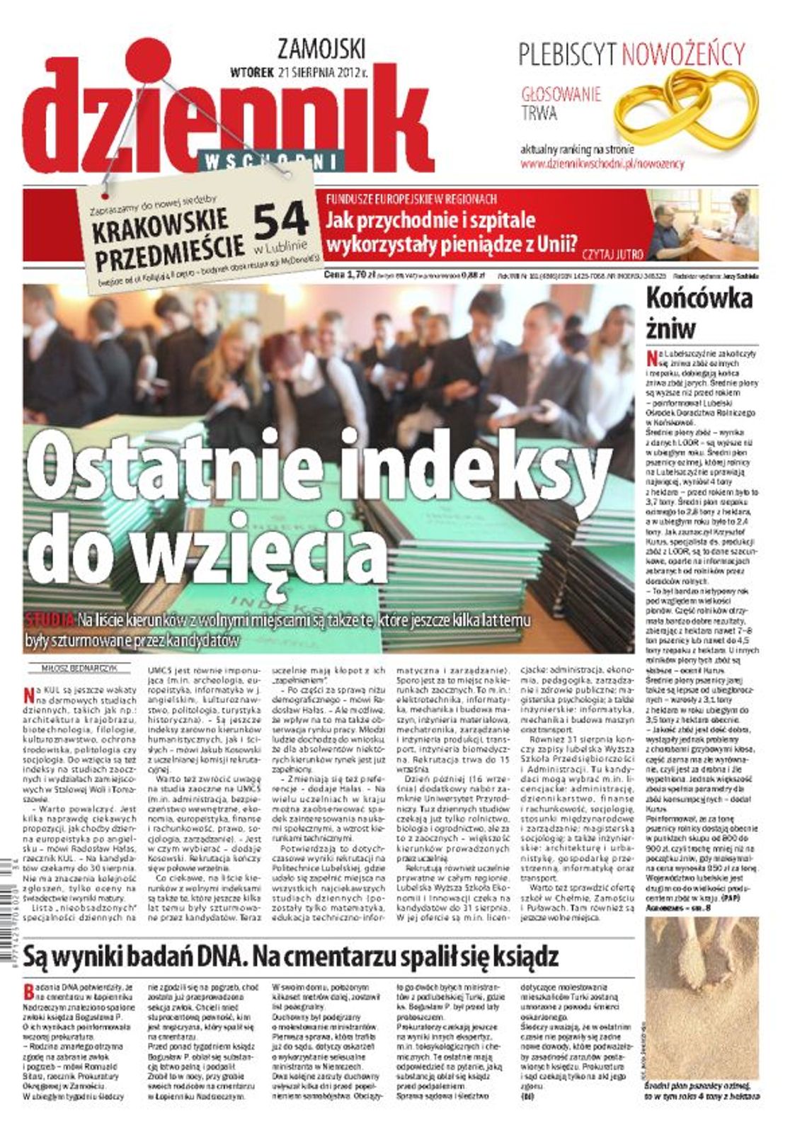 Jedynka Dziennika Wschodniego z 21 sierpnia 2012