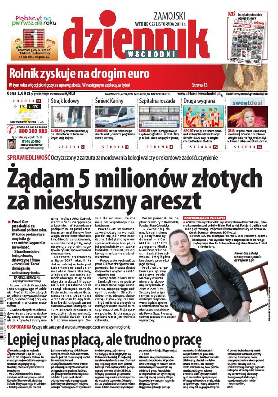 Jedynka Dziennika Wschodniego z 22 listopada 2011 r.