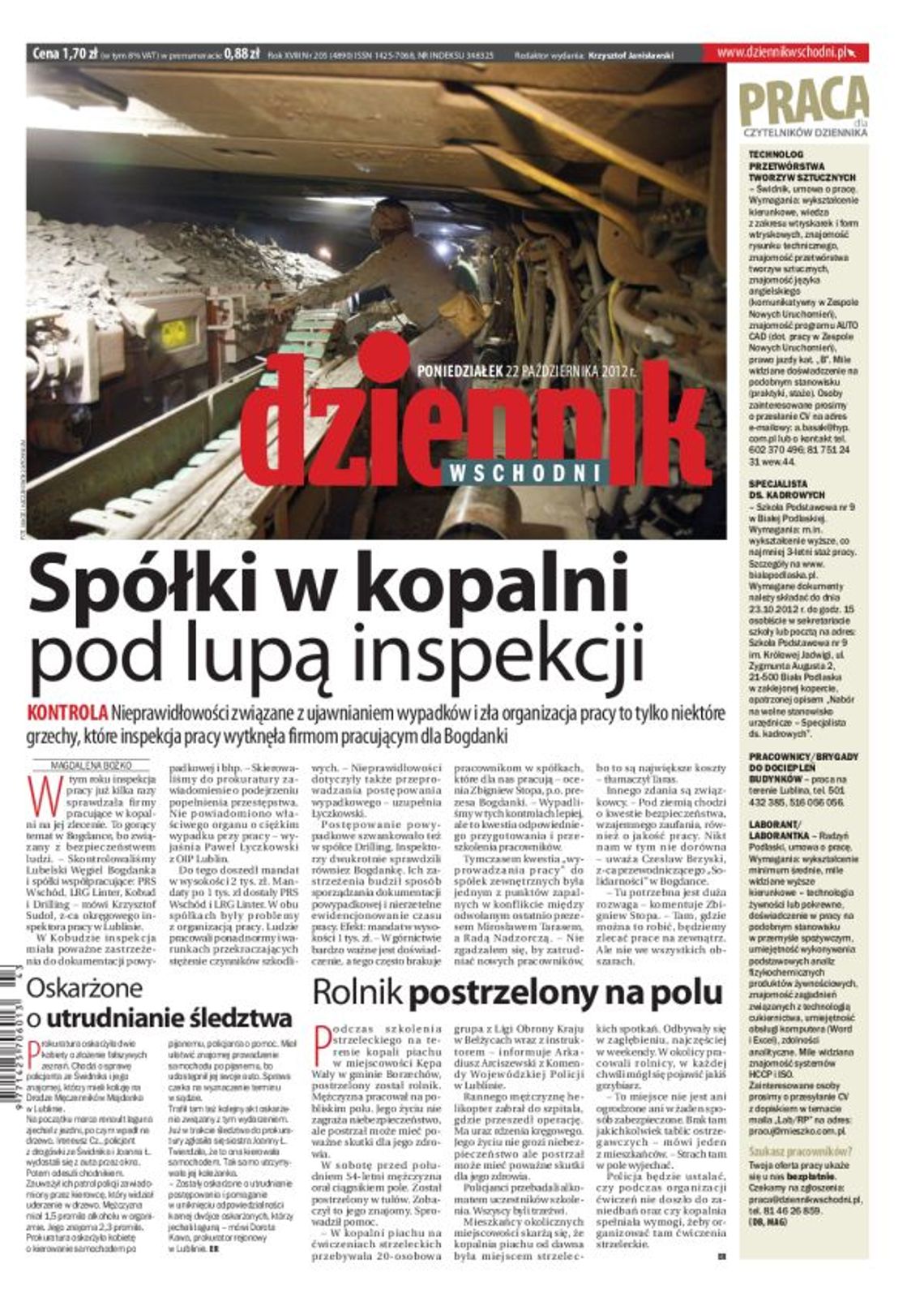 Jedynka Dziennika Wschodniego z 22 października 2012