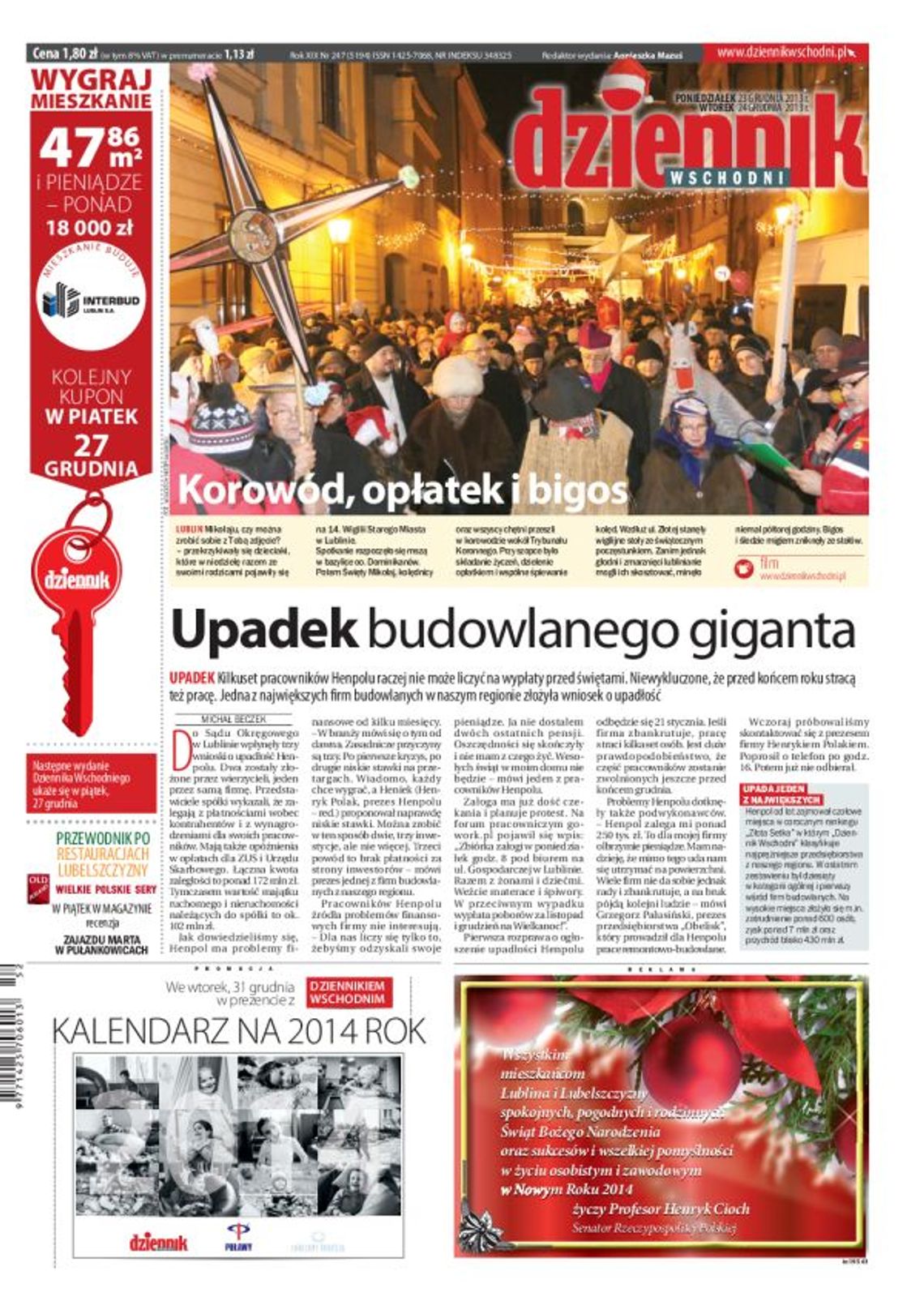 Jedynka Dziennika Wschodniego z 23 grudnia 2013