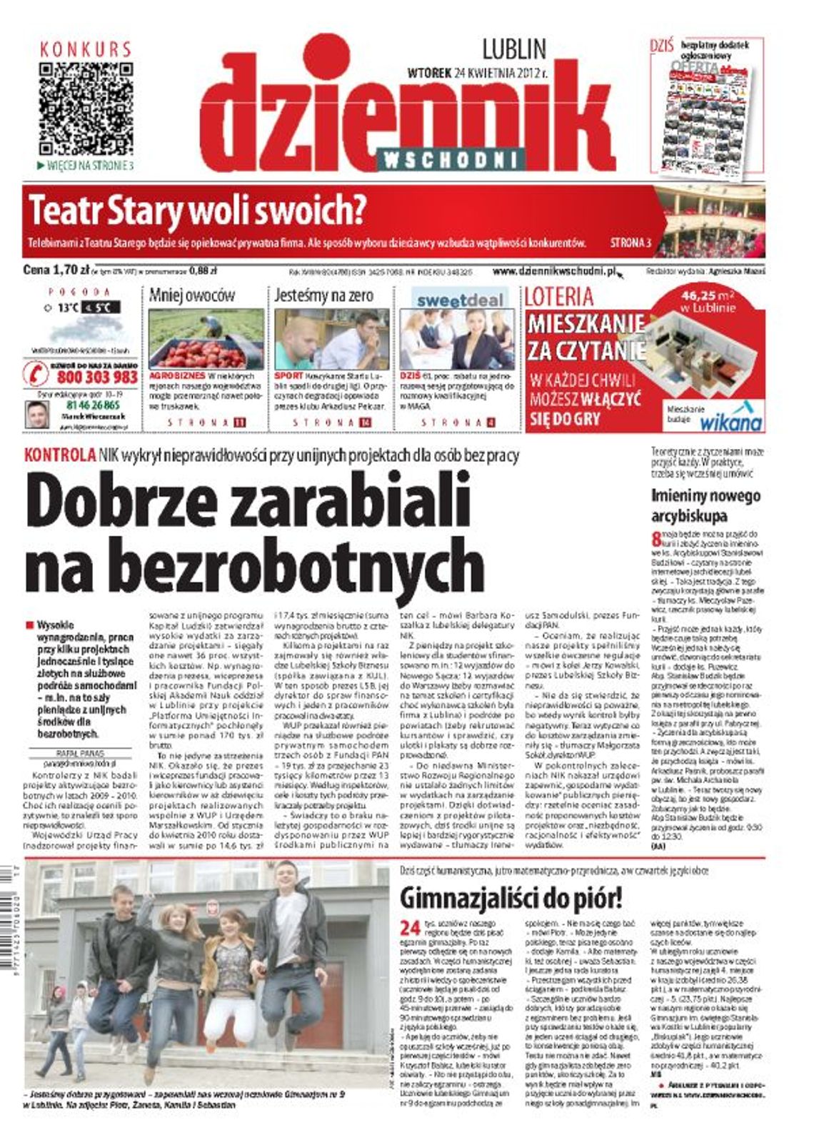 Jedynka Dziennika Wschodniego z 24 kwietnia 2012