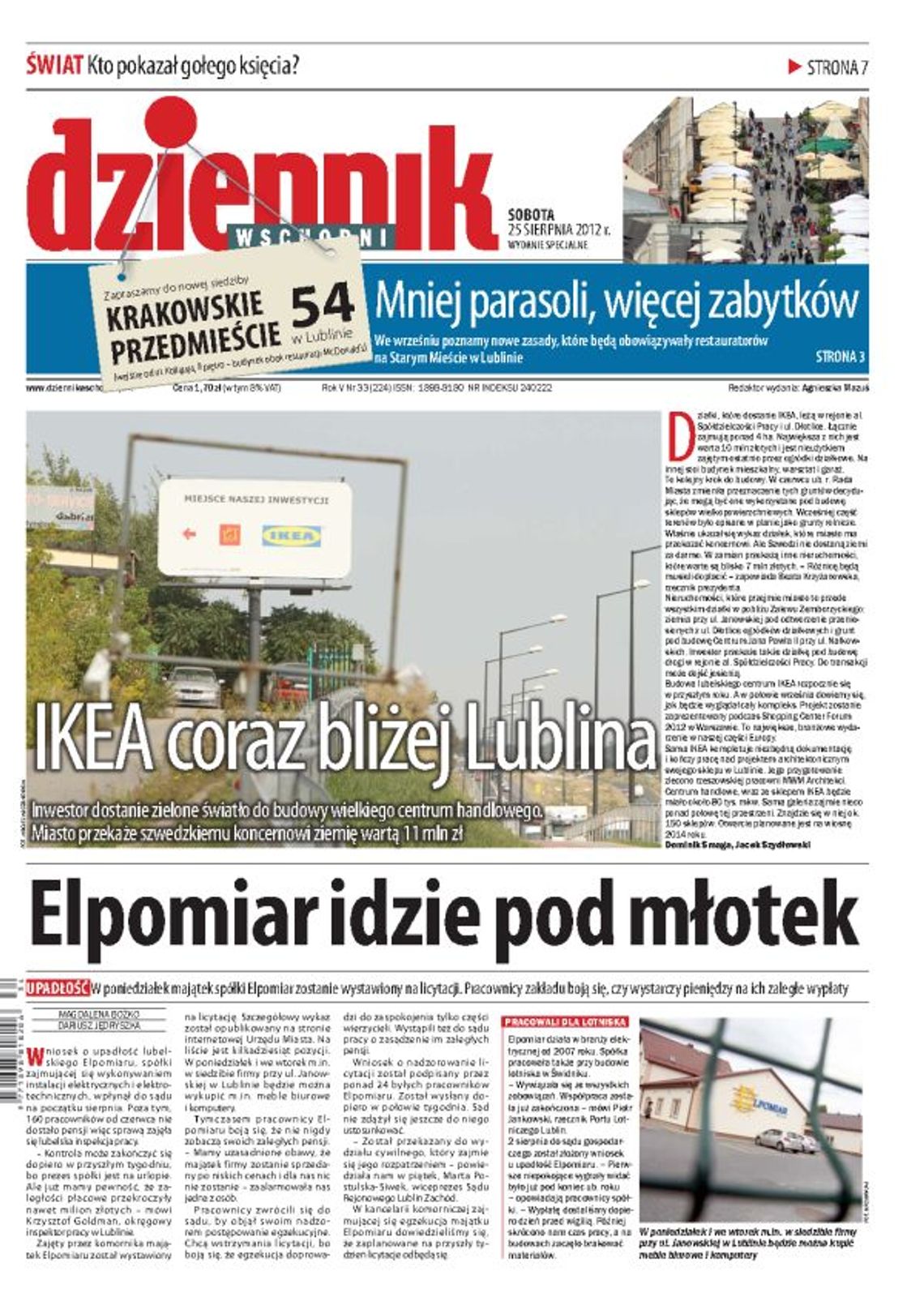 Jedynka Dziennika Wschodniego z 25 sierpnia 2012