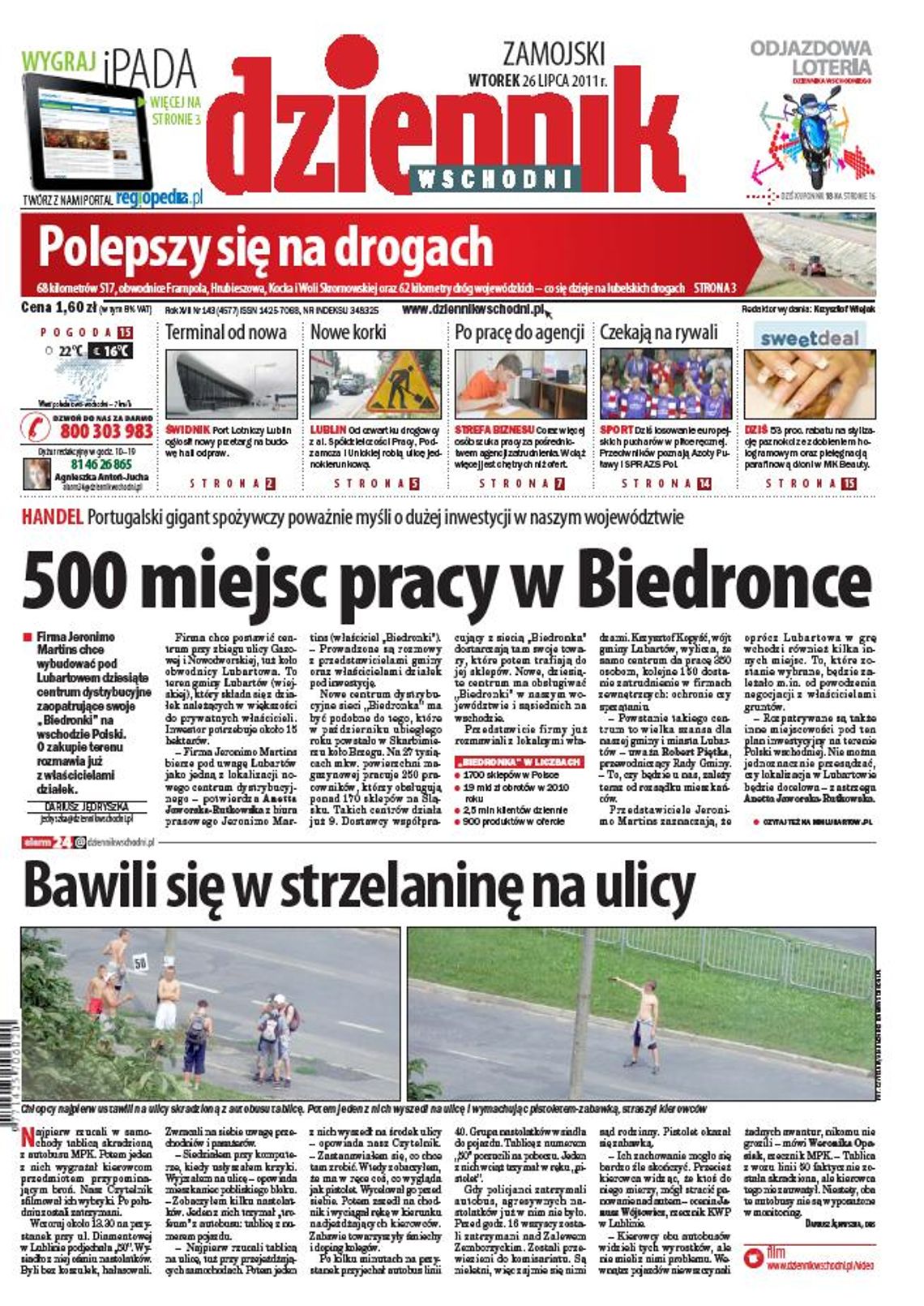 Jedynka Dziennika Wschodniego z 26 lipca 2011 r.