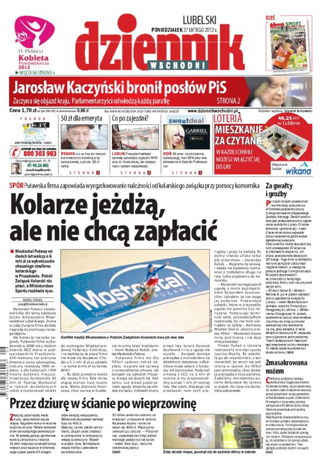 Jedynka Dziennika Wschodniego z 27 lutego 2012 