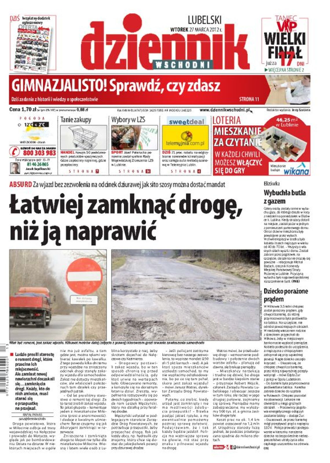 Jedynka Dziennika Wschodniego z 27 marca 2012 roku