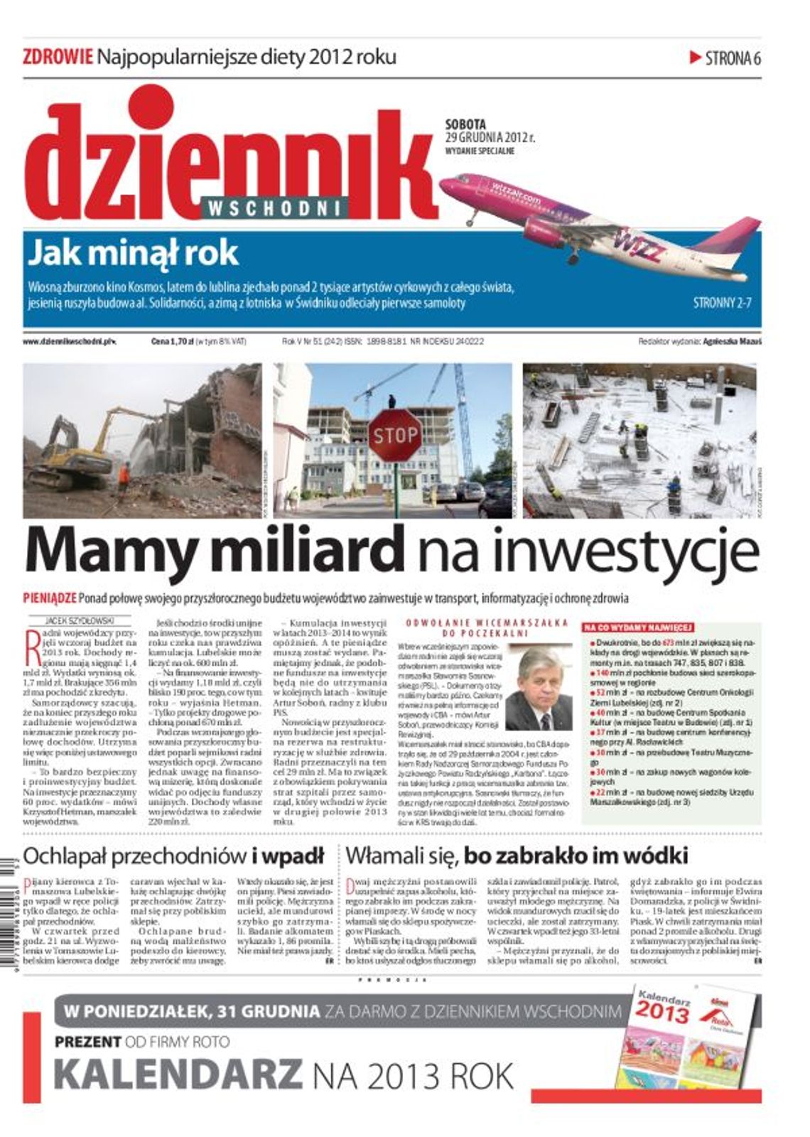 Jedynka Dziennika Wschodniego z 29 grudnia 2012