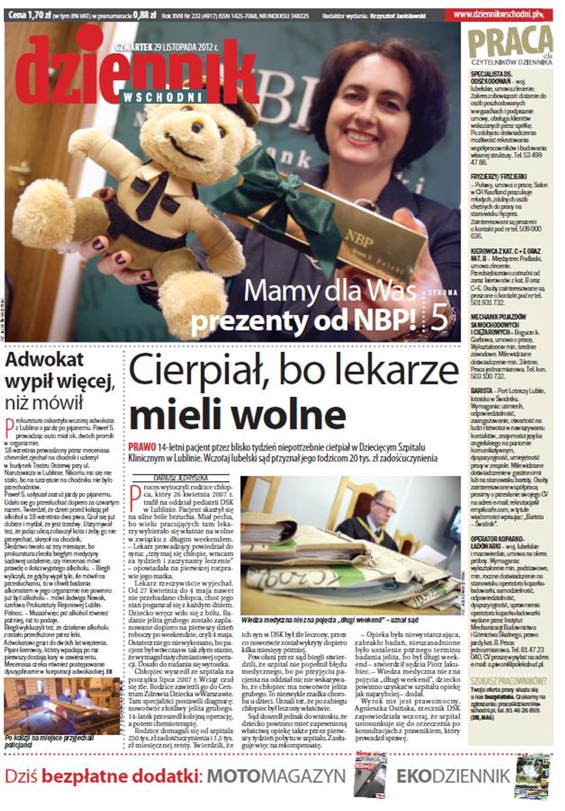 Jedynka Dziennika Wschodniego z 29 listopada 2012 r.