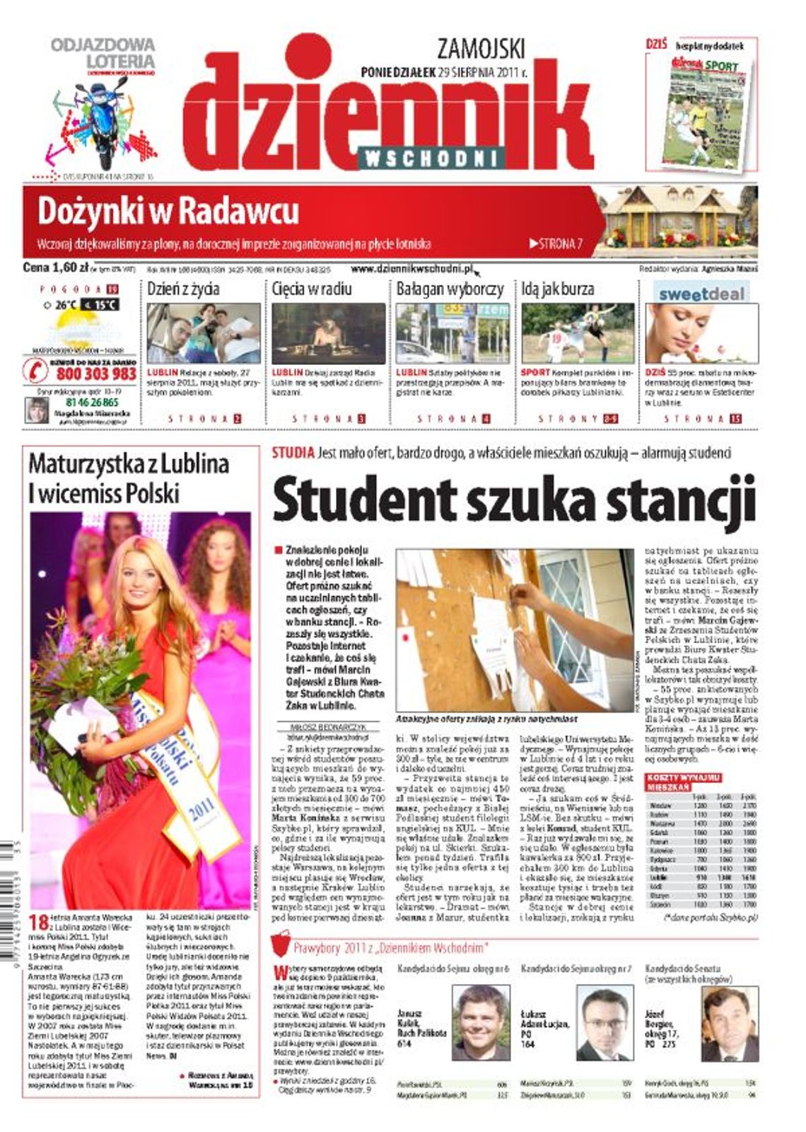 Jedynka Dziennika Wschodniego z 29 sierpnia 2011 roku