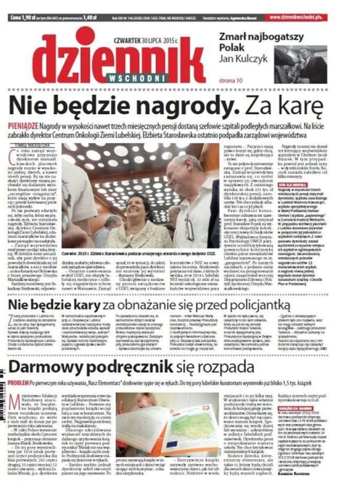 Jedynka Dziennika Wschodniego z 30 lipca 2015 roku