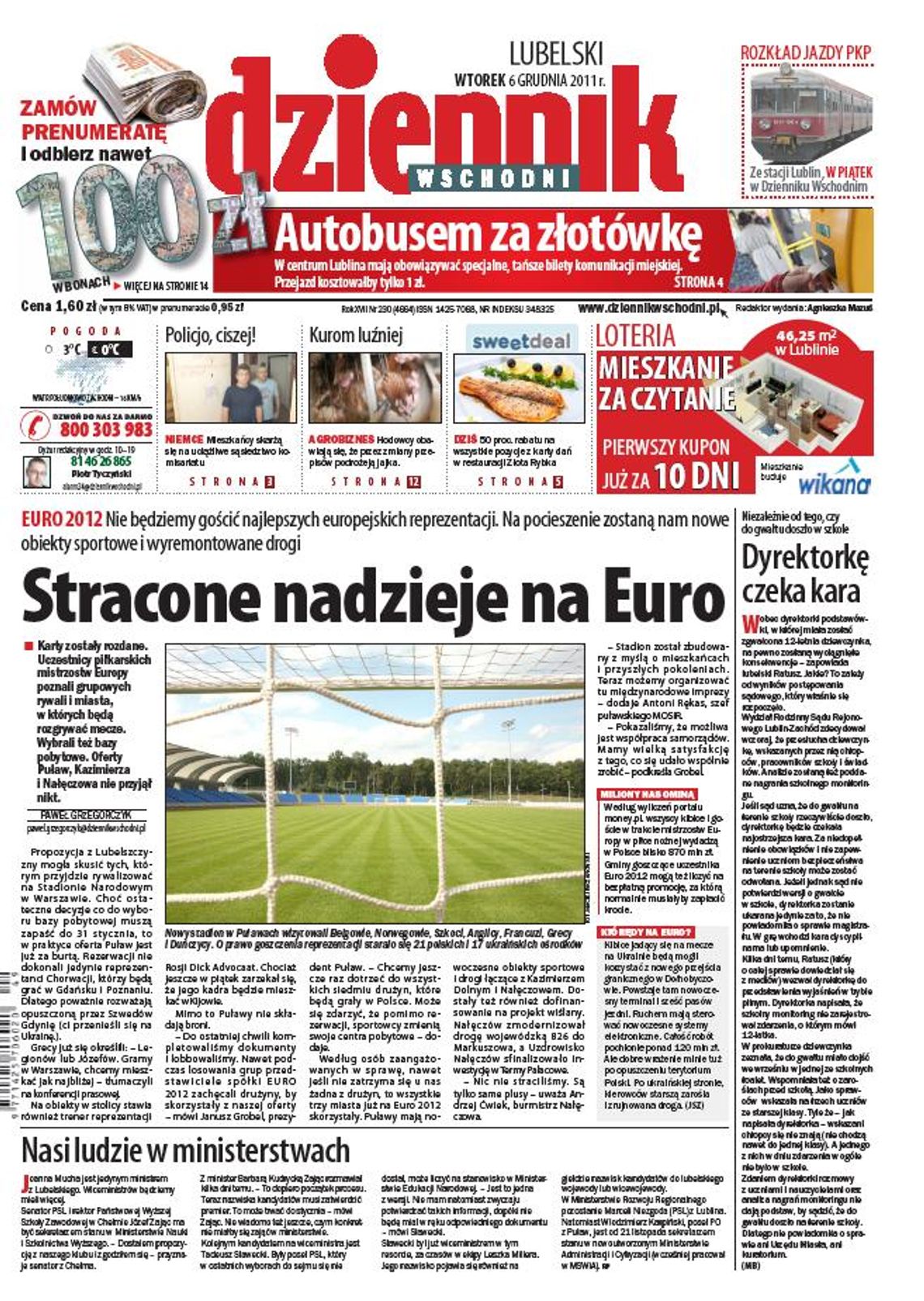 Jedynka Dziennika Wschodniego z 6 grudnia 2011 r.