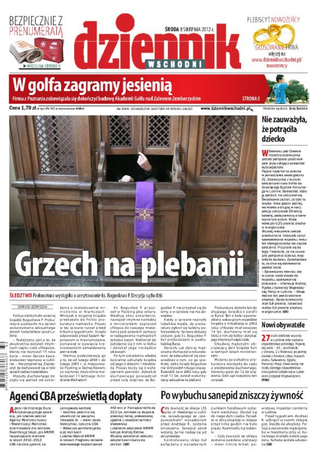 Jedynka Dziennika Wschodniego z 8 sierpnia 2012