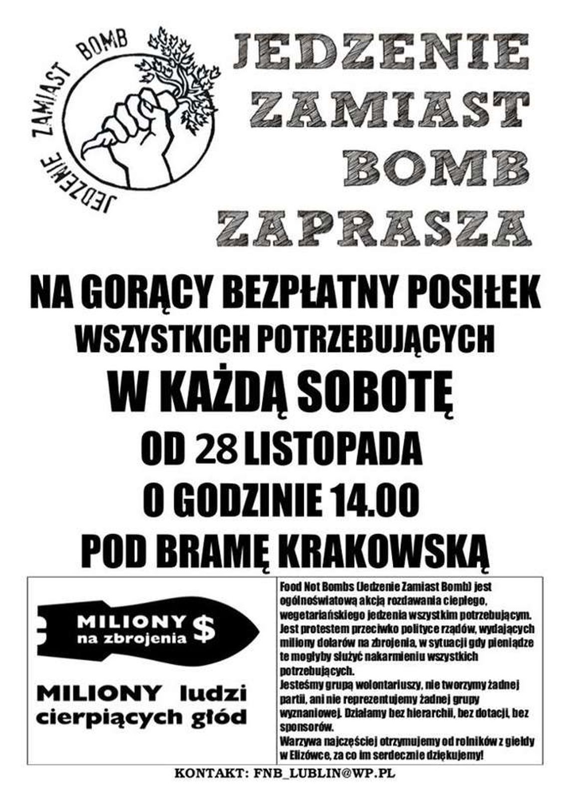 Jedzenie zamiast bomb w Lublinie. W sobotę pierwsza akcja w sezonie Jedzenie zamiast bomb w Lublinie. W sobotę pierwsza akcja w sezonie
