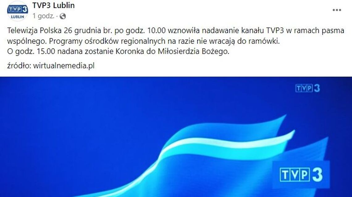 Kanał TVP3 wznowił nadawanie