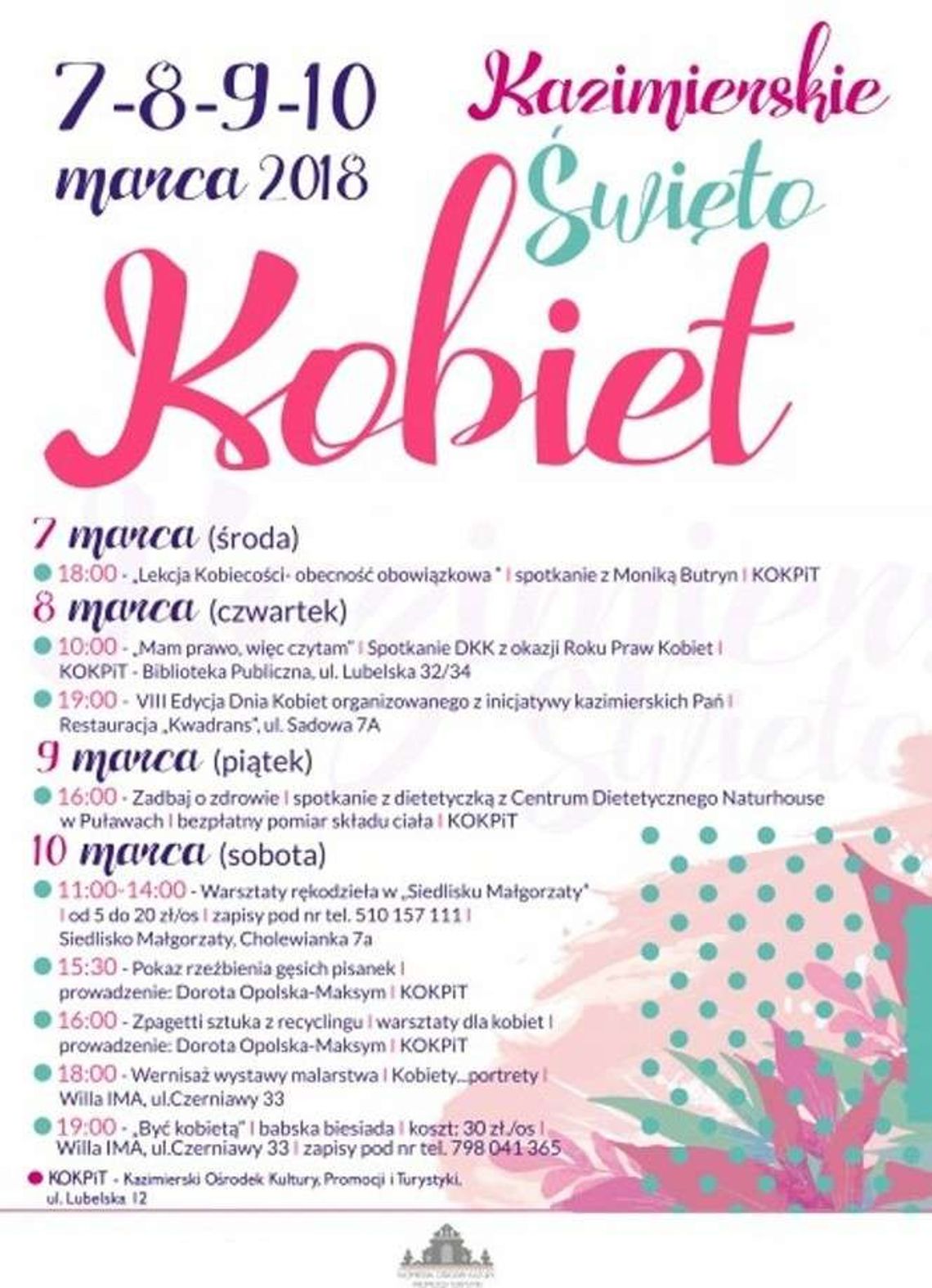 Kazimierskie Święto Kobiet. Program wydarzeń
