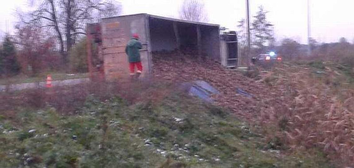 Kierowca jechał za szybko, buraki wylądowały w stawie Kierowca jechał za szybko, buraki wylądowały w stawie