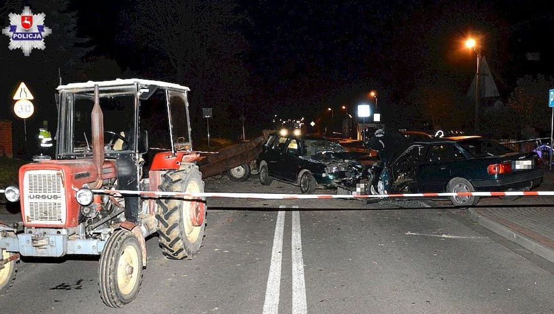 Kierowca seata wyprzedzał ciągnik. Doszło do czołówki 