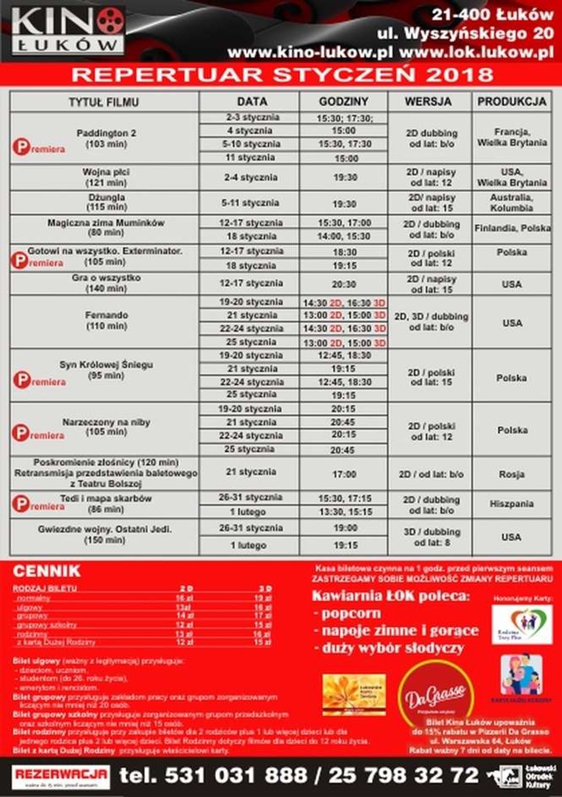 Kino Łuków - repertuar w styczniu
