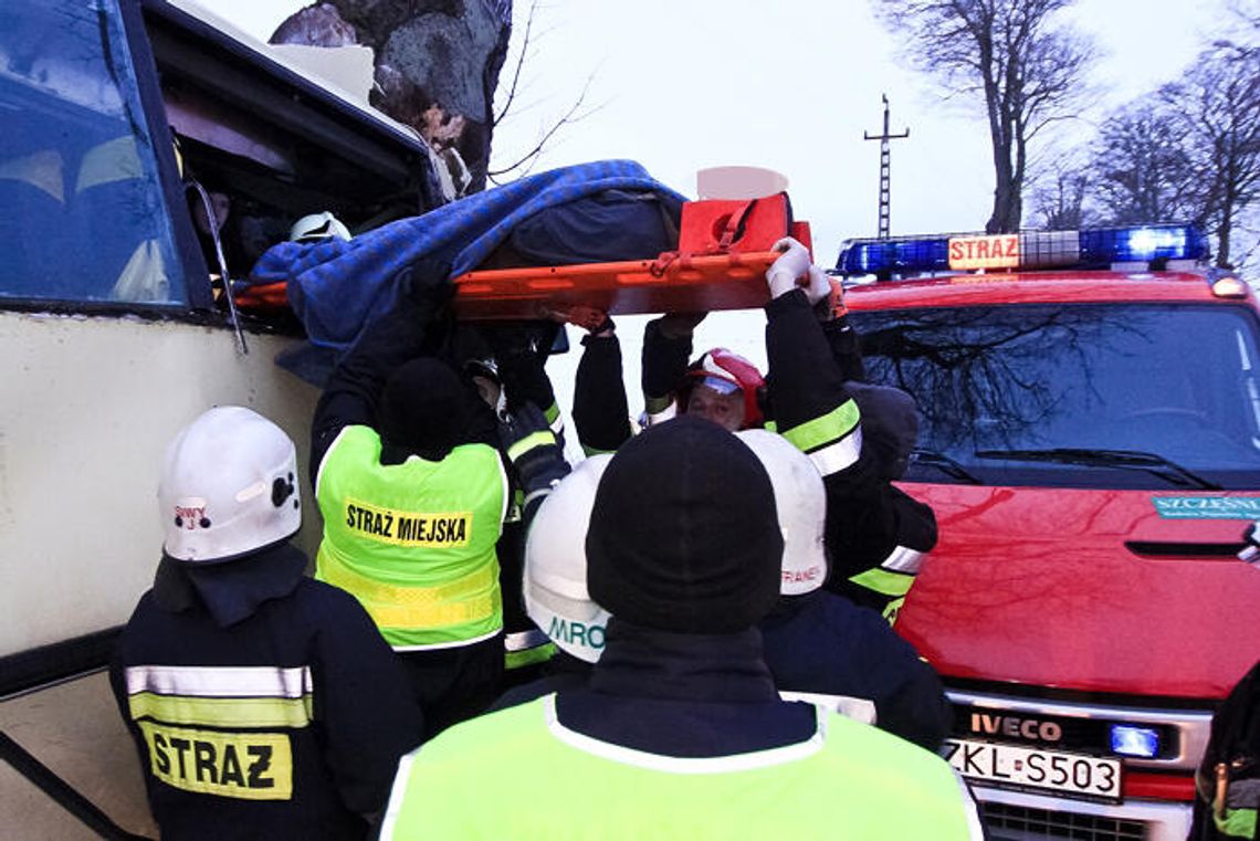 Kołobrzeg: Autobus uderzył w drzewo, pięć osób rannych