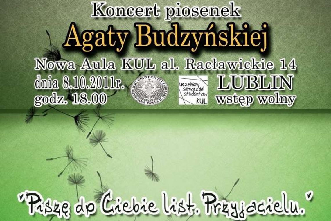 Koncert piosenek Agaty Budzyńskiej na KUL