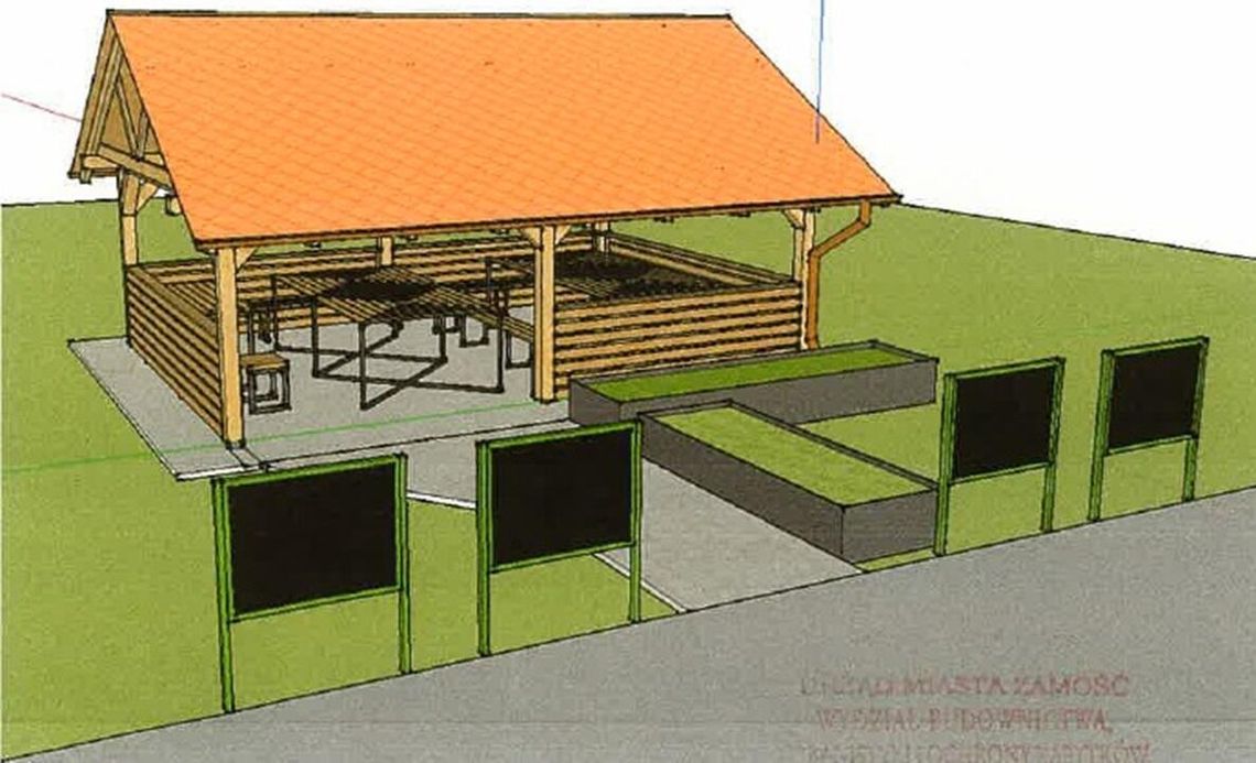 projekt wiaty, w której odbywać się będą lekcje pod chmurką