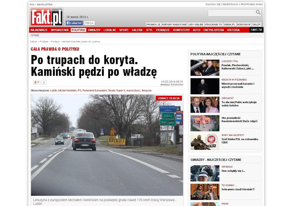 Limuzyna z Kamińskim pędziła do Lublina 170 km/h