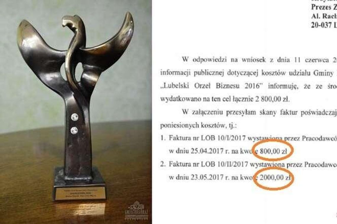 "Lubelski Orzeł Biznesu": Gmina zapłaciła i dostała statuetkę. "To dość dziwna sytuacja"