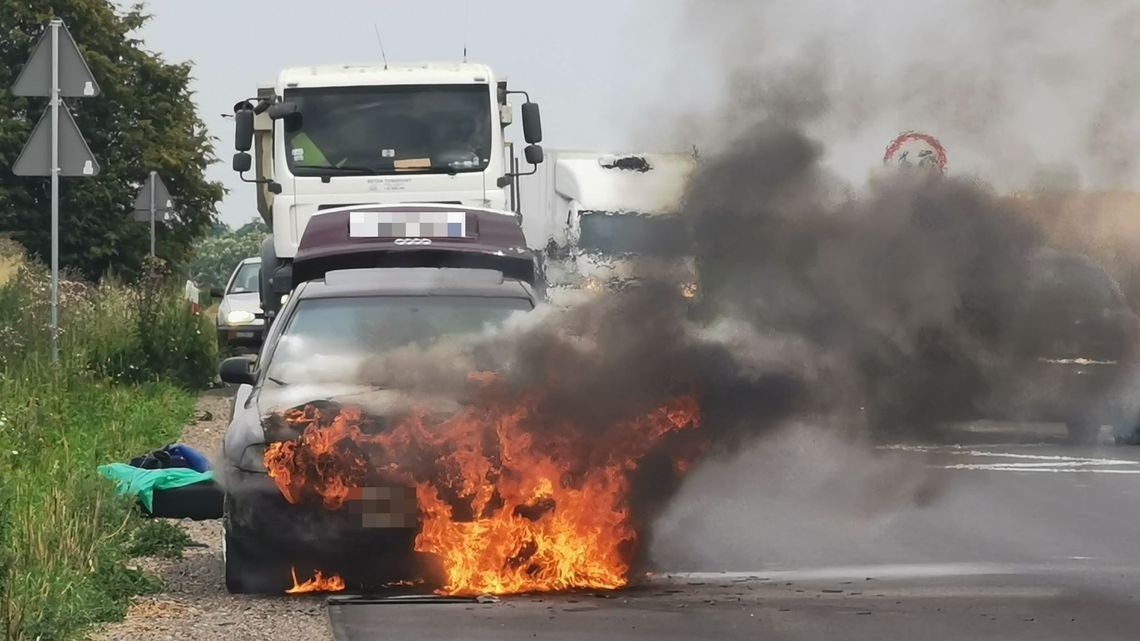 Lubelskie: Płonie auto na drodze. Strażacy są już na miejscu [zdjęcia]