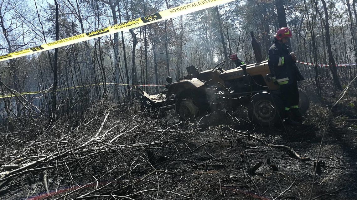Lubelskie: Strażacy przyjechali gasić pożar lasu. Znaleźli ciągnik, a obok ciało mężczyzny Lubelskie: Strażacy przyjechali gasić pożar lasu. Znaleźli ciągnik, a obok ciało mężczyzny