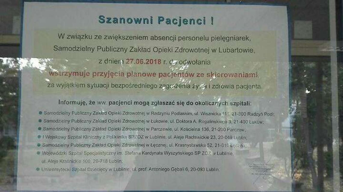 Lubelskie: W kolejnym szpitalu pielęgniarki poszły na zwolnienia. Odwołane zabiegi