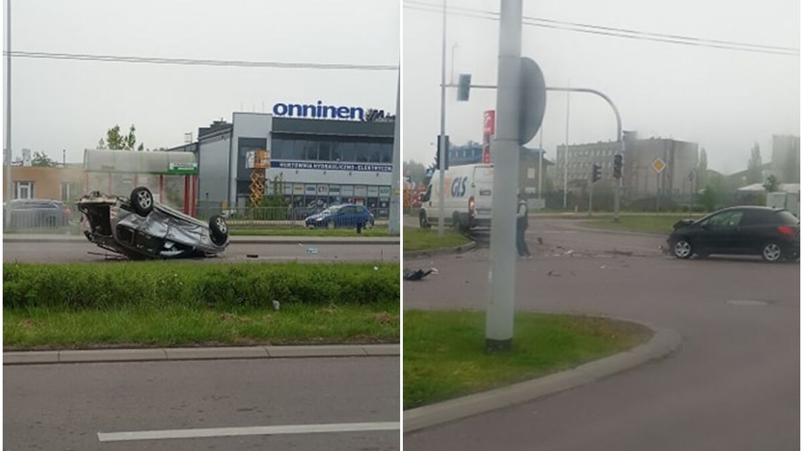 Lublin: Zderzenie dwóch pojazdów na ul. Mełgiewskiej. Jedno z aut dachowało
