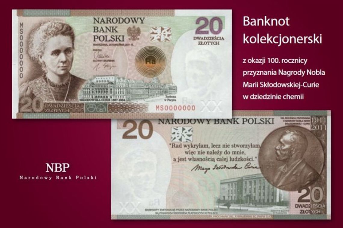 Maria Skłodowska-Curie na banknocie 