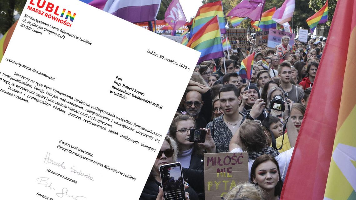 Marsz Równości podziękował lubelskim policjantom. Pismo do komendanta Marsz Równości podziękował lubelskim policjantom. Pismo do komendanta