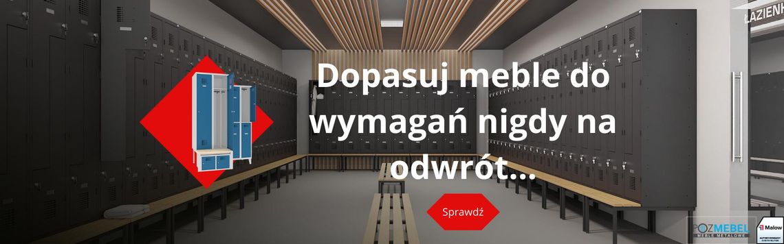 Meble metalowe - szafy ubraniowe z drzwiami typu L na podstwie ze stałym siedziskiem