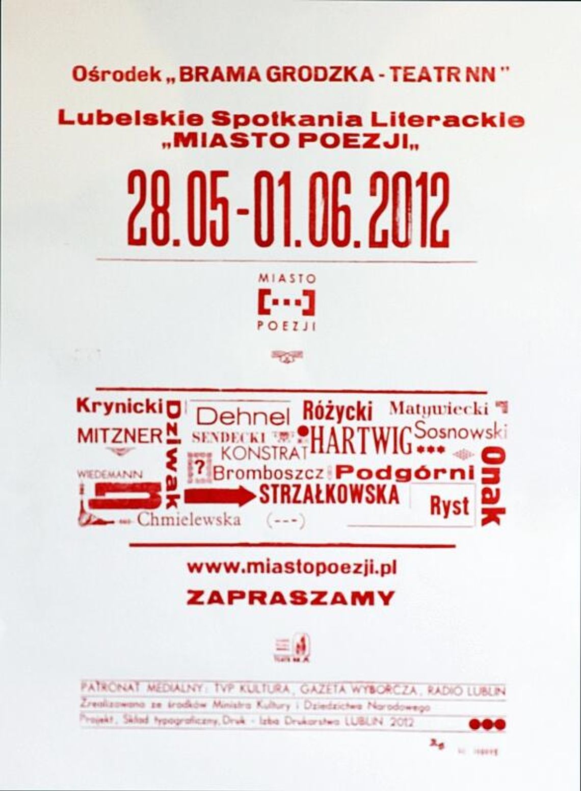 \"Miasto Poezji\" 2012 (program). Lubelskie Spotkania Literackie 