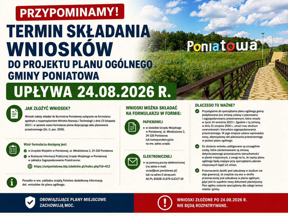 Mieszkańcy Poniatowej mogą wpłynąć na przyszłość swoich działek. Ruszył nabór wniosków do planu ogólnego Mieszkańcy Poniatowej mogą wpłynąć na przyszłość swoich działek. Ruszył nabór wniosków do planu ogólnego