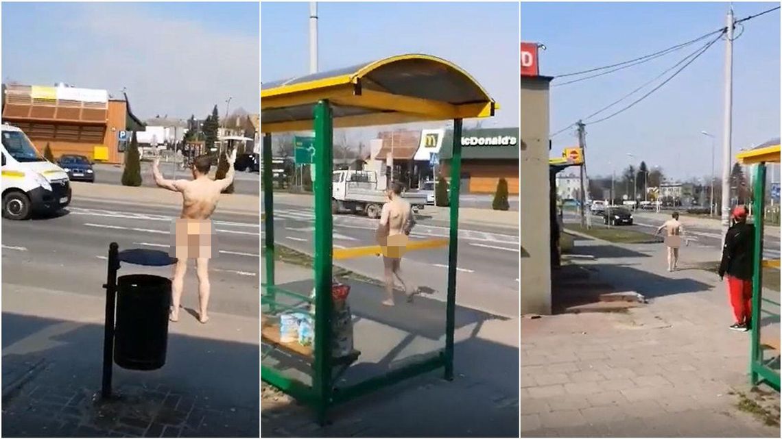 Nagi mężczyzna biegał po ulicy. Tłumaczy, że zrobił to, bo ktoś obiecał mu jedzenie