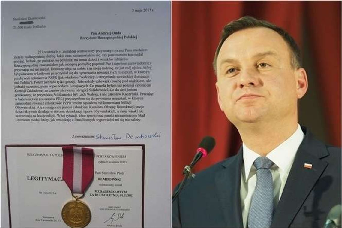 Nagrodzony medalem przez prezydenta Dudę oddaje odznaczenie. Dlaczego?