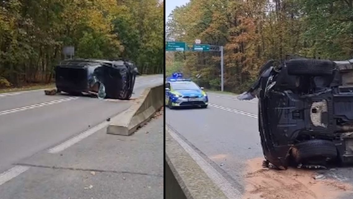 Nie wyrobił się na zakręcie. Dachowanie na alei Tysiąclecia 
