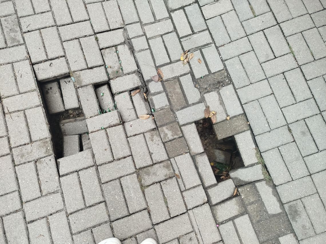 Niebezpieczna dziura na chodniku przy Łopacińskiego. ZDiTM sprawdza, co się dzieje Niebezpieczna dziura na chodniku przy Łopacińskiego. ZDiTM sprawdza, co się dzieje