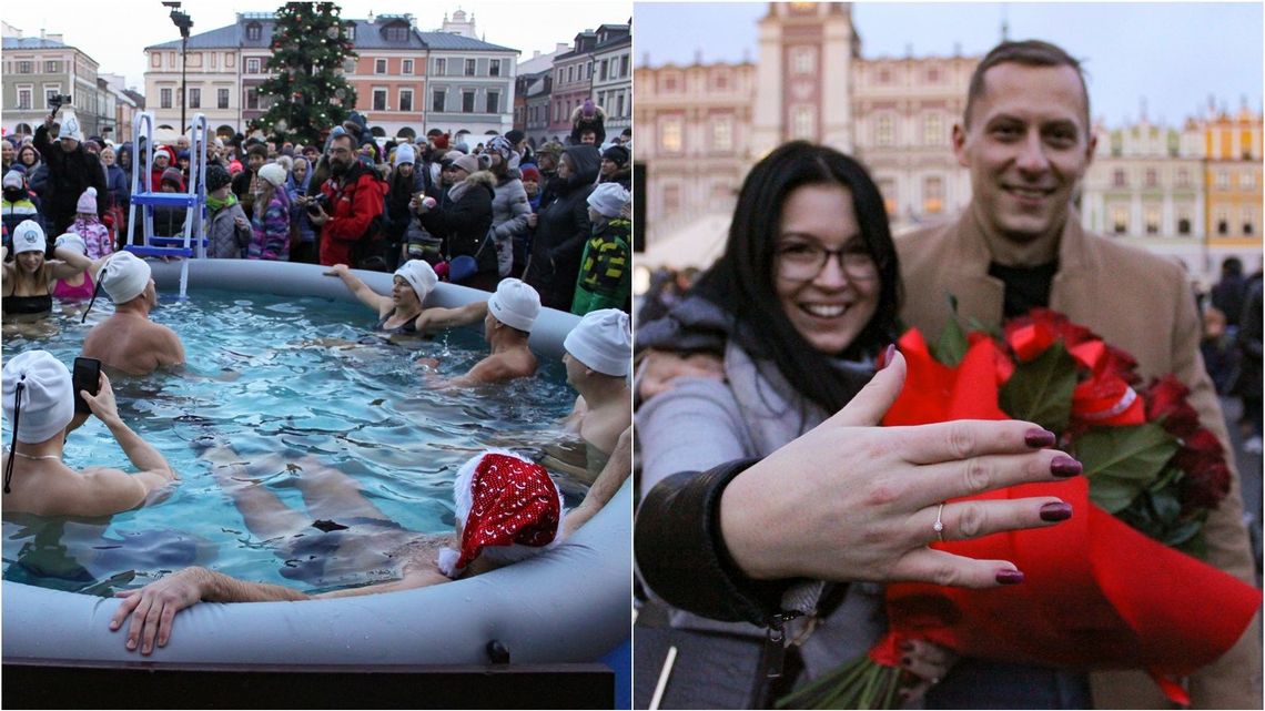 Niezwykłe oświadczyny na Rynku Wielkim w Zamościu. Najpierw była zimna kąpiel [zdjęcia]