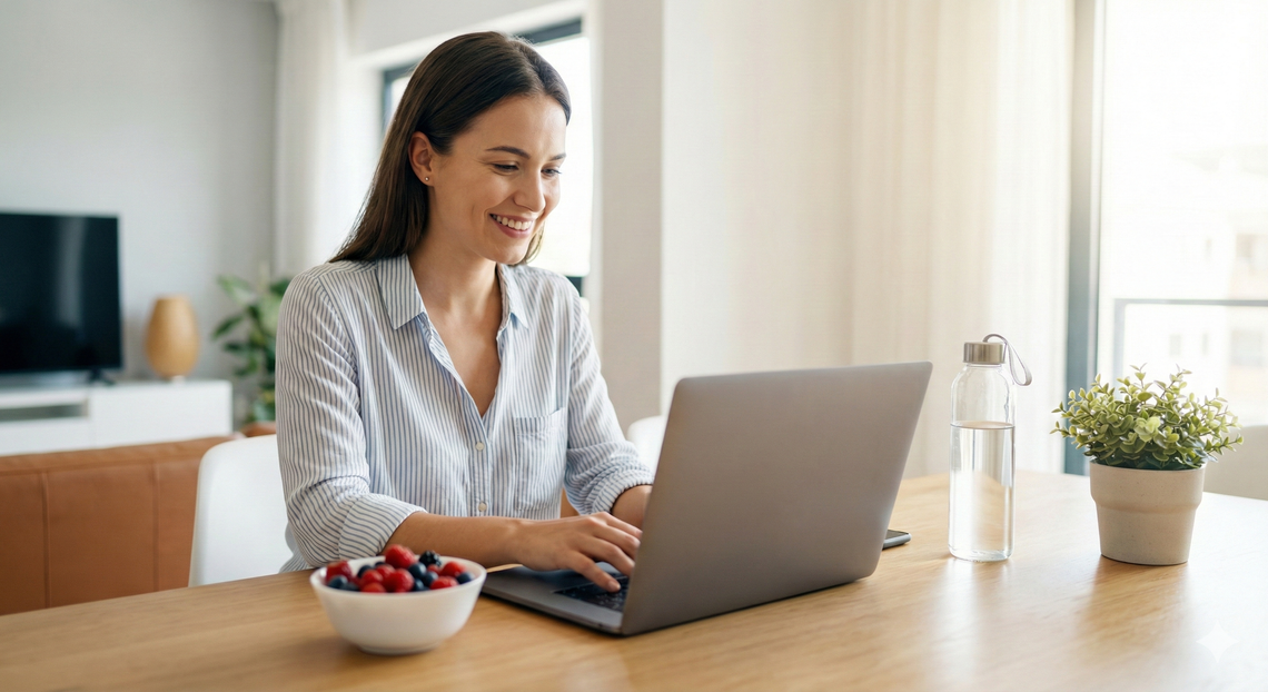 Kobieta dbająca o zdrowie korzystająca z platformy online